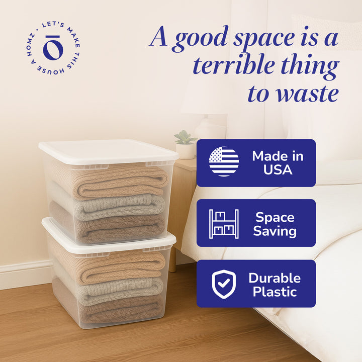 Homz 56 Qt Stackable Plastic Storage Container with Snaplock Lid, Blue (2 Pack) - VMInnovations