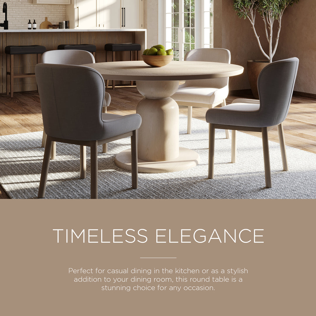 Maven Lane Mila Contemporary Round Wooden Dining Table in Refined White Finish - VMInnovations