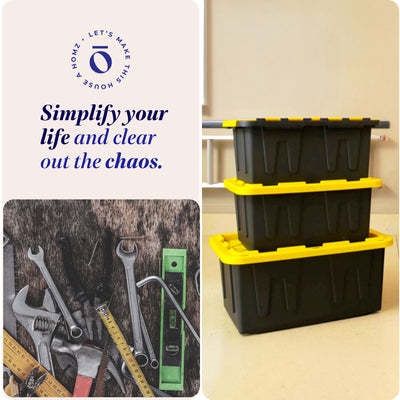 Homz Durabit 27 Gallon Stackable Home Storage Container Lidded Tote Bins, 2 Pack