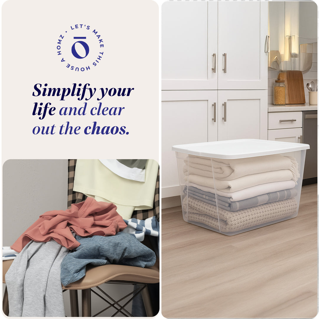 Homz 56 Qt Stackable Plastic Storage Container with Snaplock Lid, Blue (2 Pack) - VMInnovations