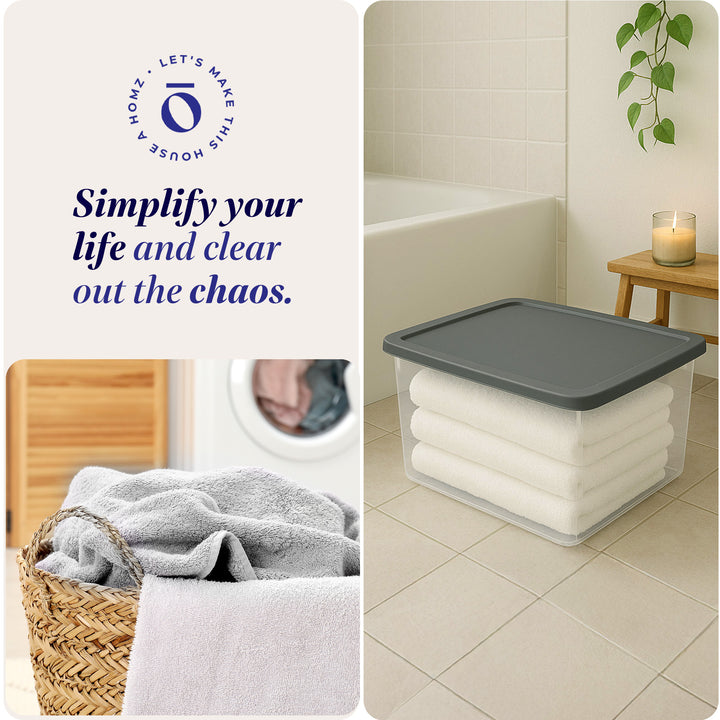 Homz 56 Qt Stackable Plastic Storage Container w/Snaplock Lid, Gray (2 Pack)