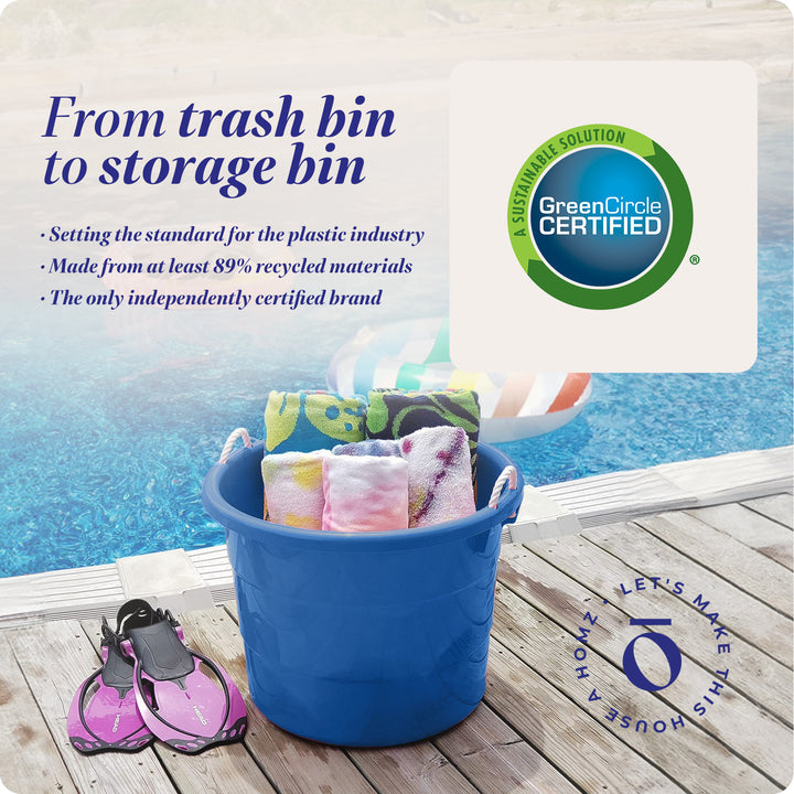 18 Gal Plastic Storage Round Utility Tub w/ Handles, Blue (2 Pack) (Open Box)