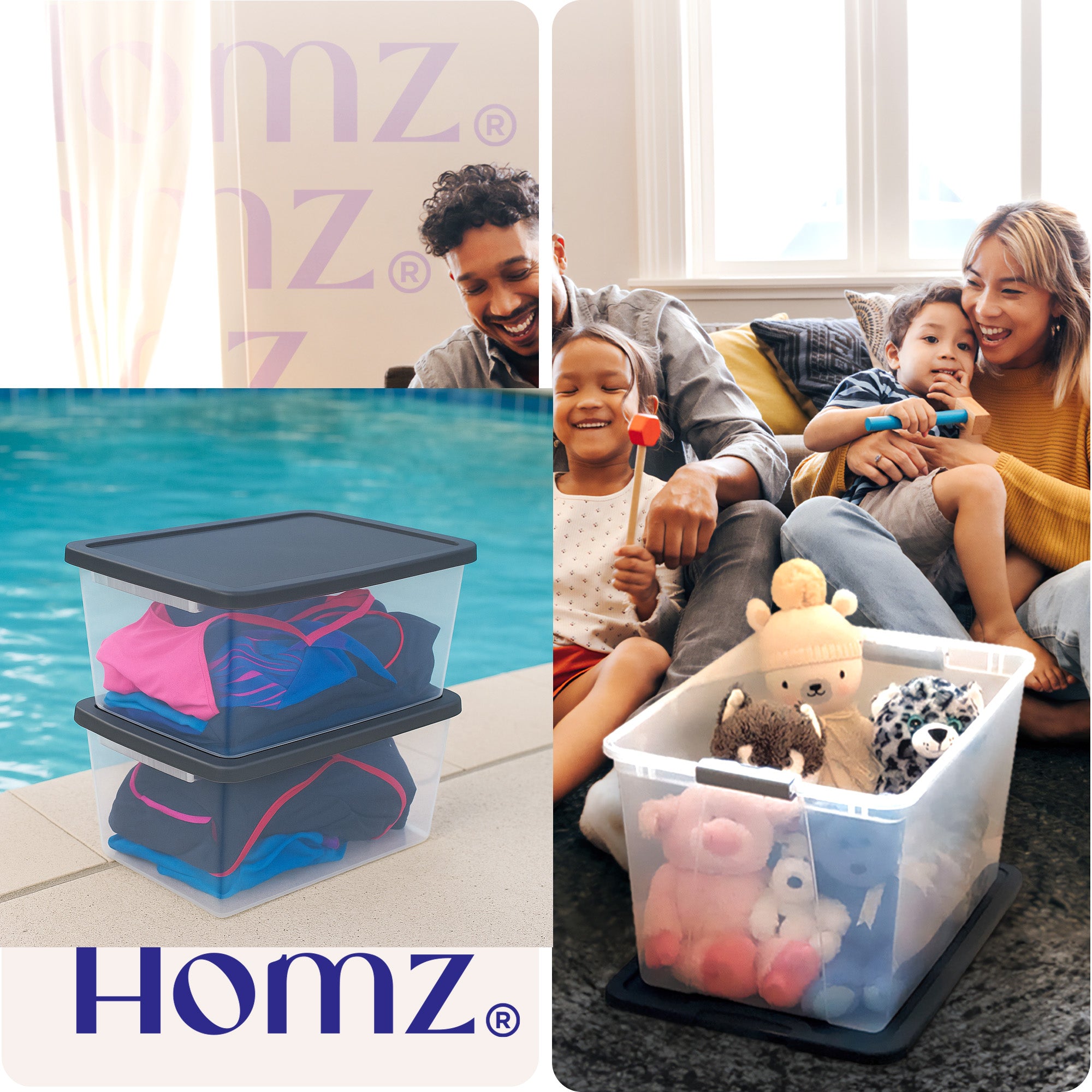 Homz 56 Qt Stackable Plastic Storage Container w/Snaplock Lid, Gray (2 Pack)