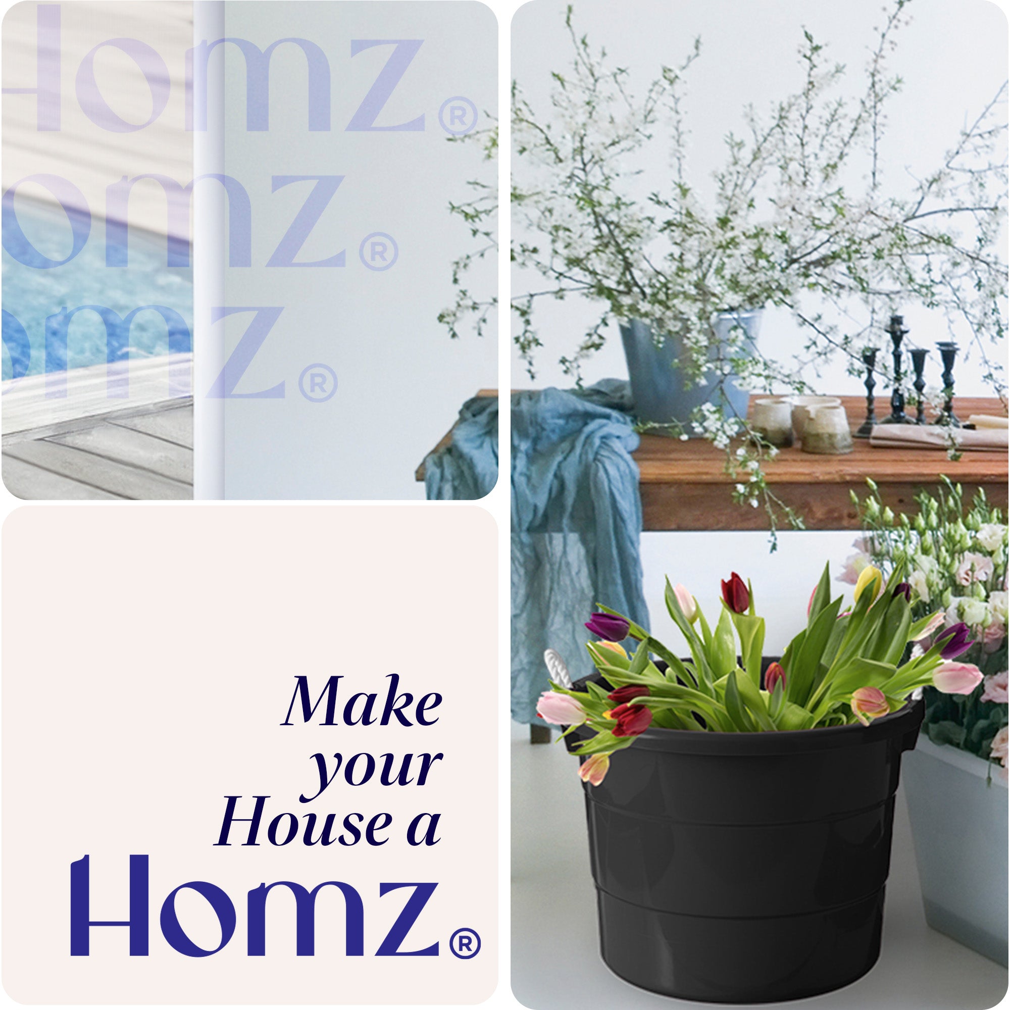 Homz 17 Gal Plastic Open Storage Round Utility Tub with Handles, Black (3 Pack)