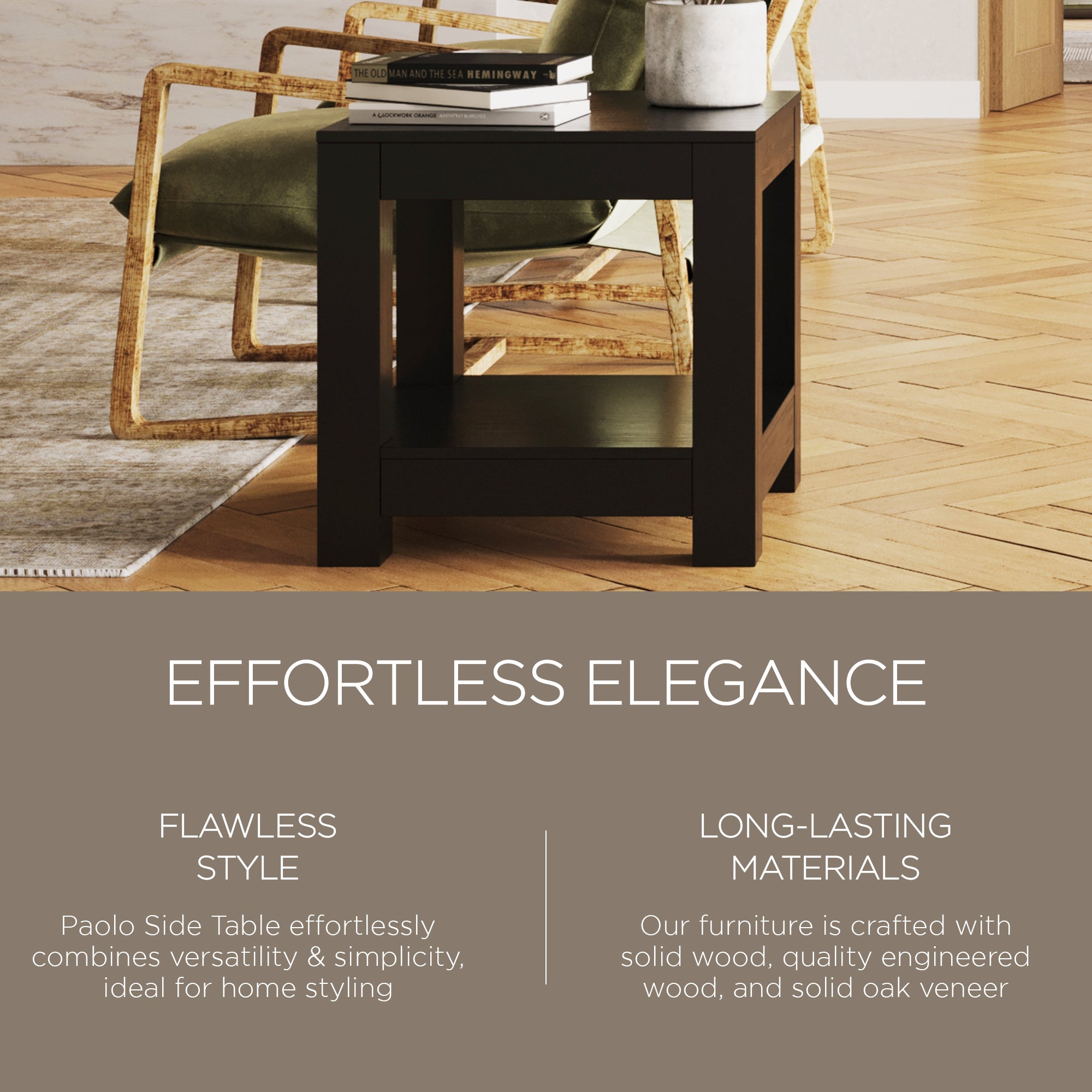 Maven Lane Paulo Wooden Side Table in Weathered Black Finish - VMInnovations