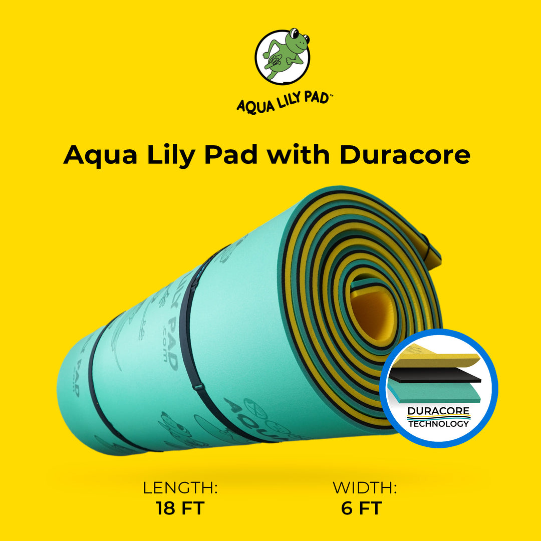 Aqua Lily Pad Floating Mat w/ Duracore, Foam Lake Float, 6’ x 18’, Yellow/Green