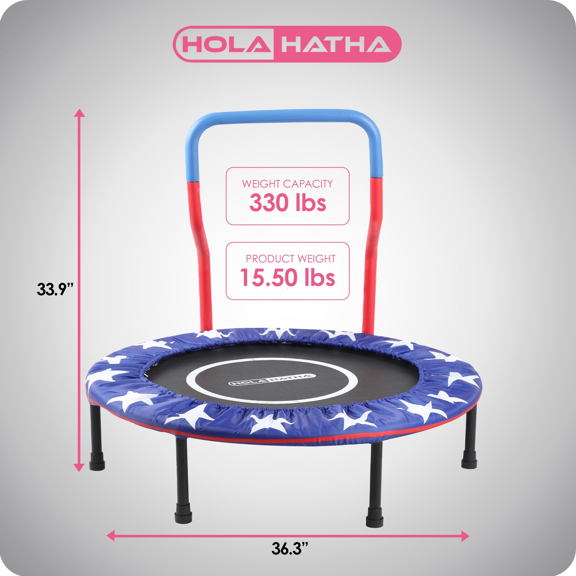 HolaHatha Kids Trampoline with Handle, Mini Indoor/Outdoor Rebounder, 3 Foot - VMInnovations