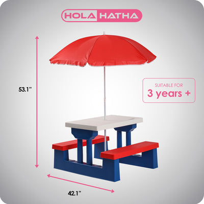 HolaHatha 2-in-1 Kids Picnic Table w/Folding Bench & Adjustable Umbrella (Used) - VMInnovations