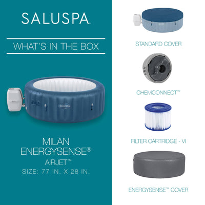 Bestway SaluSpa Milan AirJet Hot Tub with EnergySense Cover, Blue (Open Box)