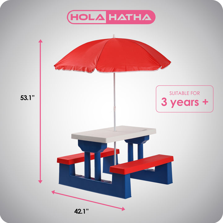 HolaHatha 2-in-1 Kids Picnic Table w/Folding Bench & Adjustable Umbrella (Used) - VMInnovations
