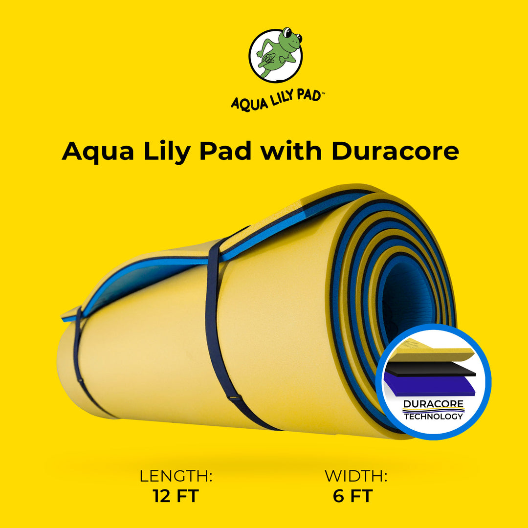 Aqua Lily Pad Floating Mat w/ Duracore, Foam Lake Float, 6’ x 12’, Yellow/Blue - VMInnovations