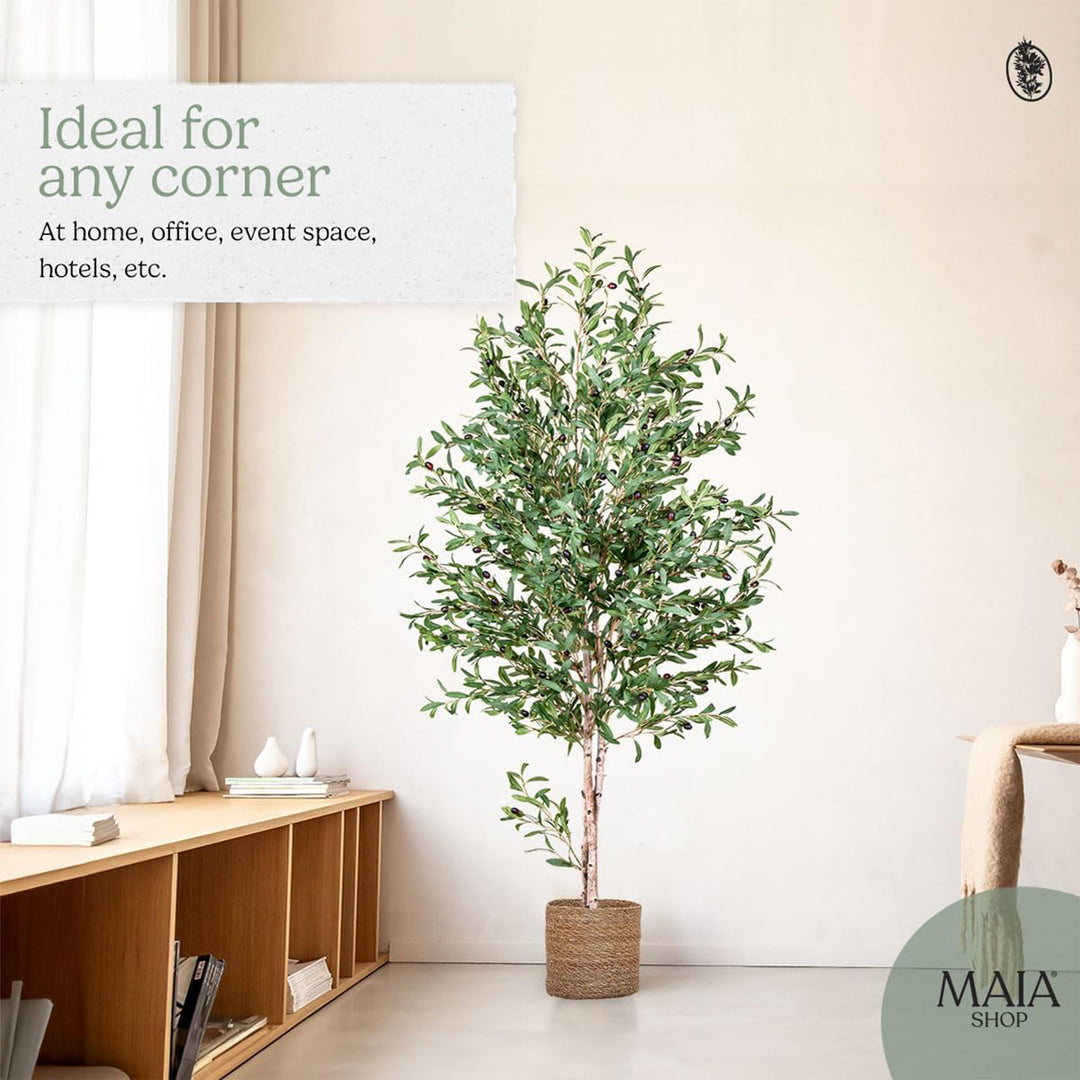 Maia Shop Olive Tree 7 Foot Faux Plant, Fake Silk Tree with Realistic Leaves