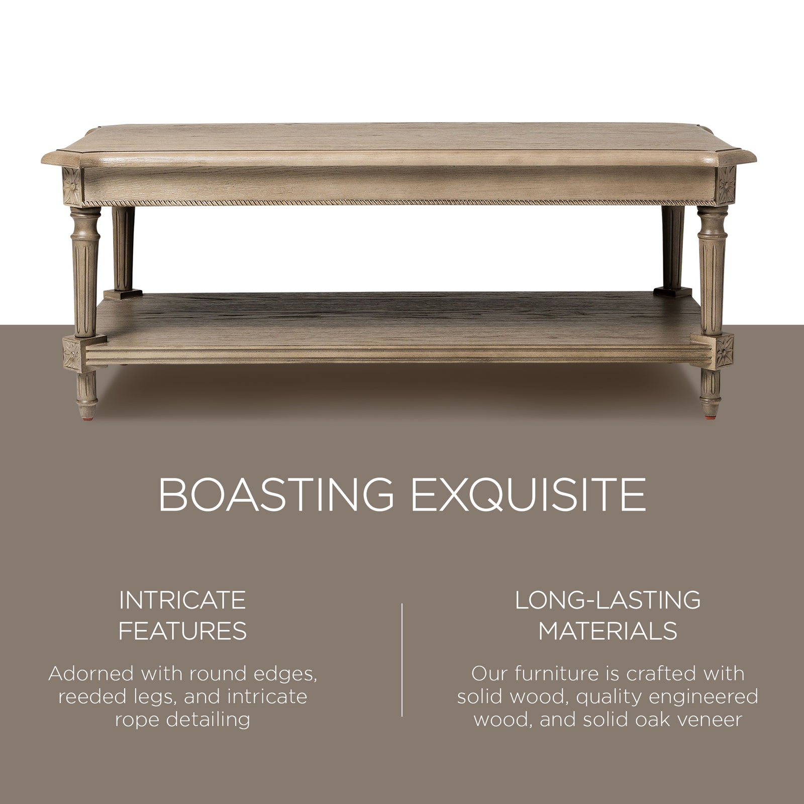 Maven Lane Pullman Traditional Rectangular Wooden Coffee Table, Antiqued Grey - VMInnovations