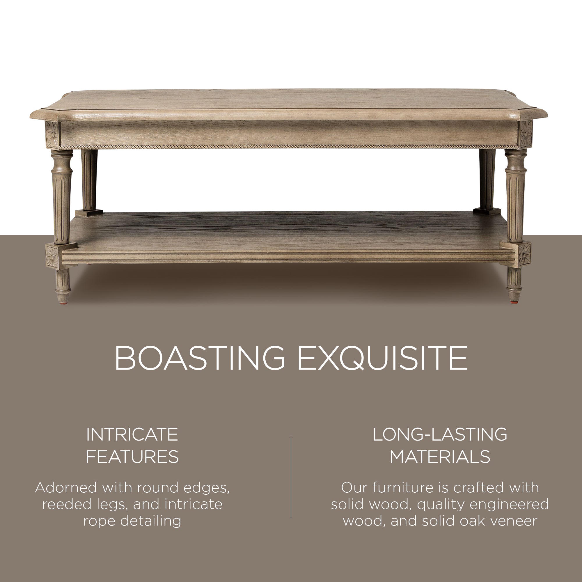 Maven Lane Pullman Traditional Rectangular Wooden Coffee Table, Antiqued Grey - VMInnovations