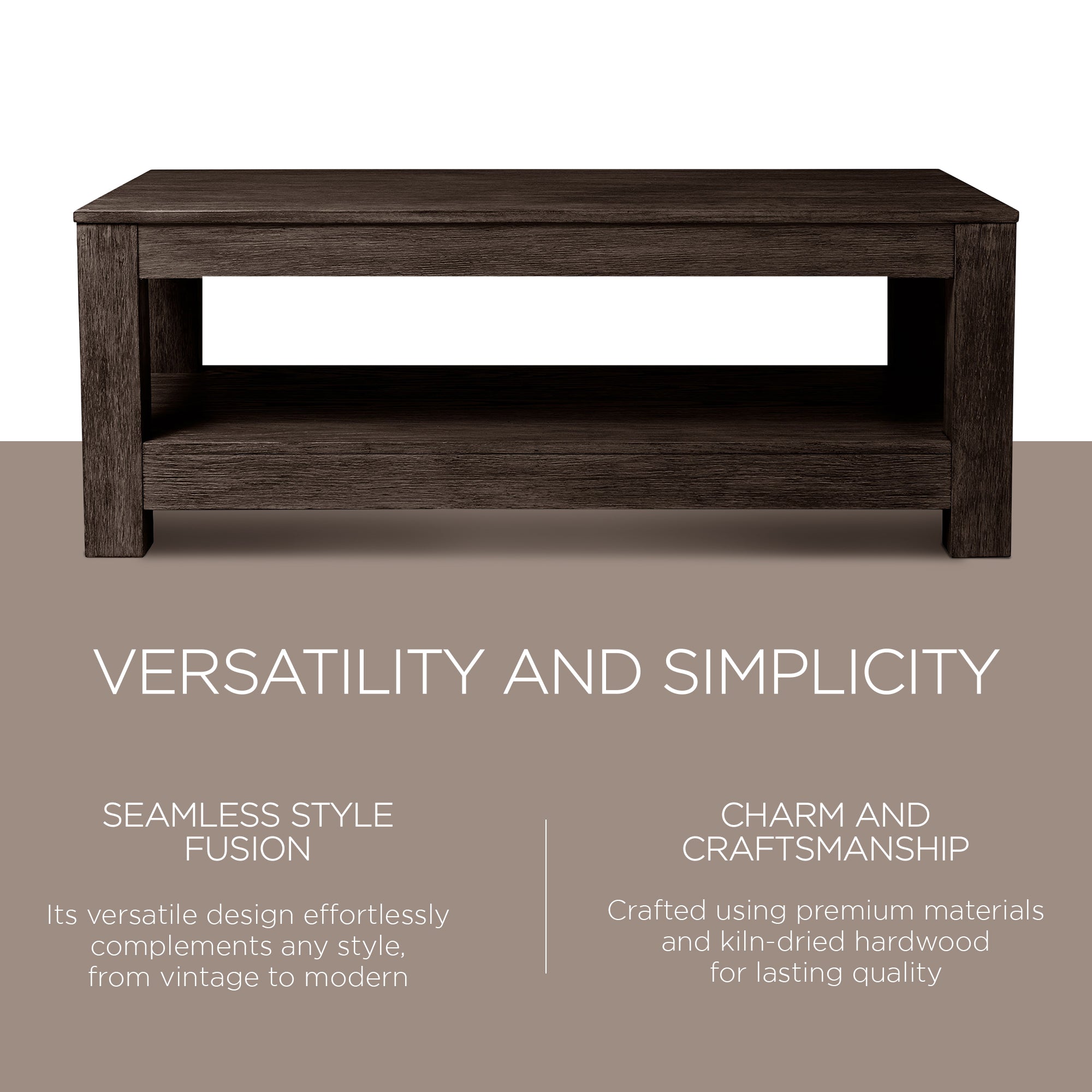 Maven Lane Paulo Wooden Coffee Table in Weathered Brown Finish - VMInnovations