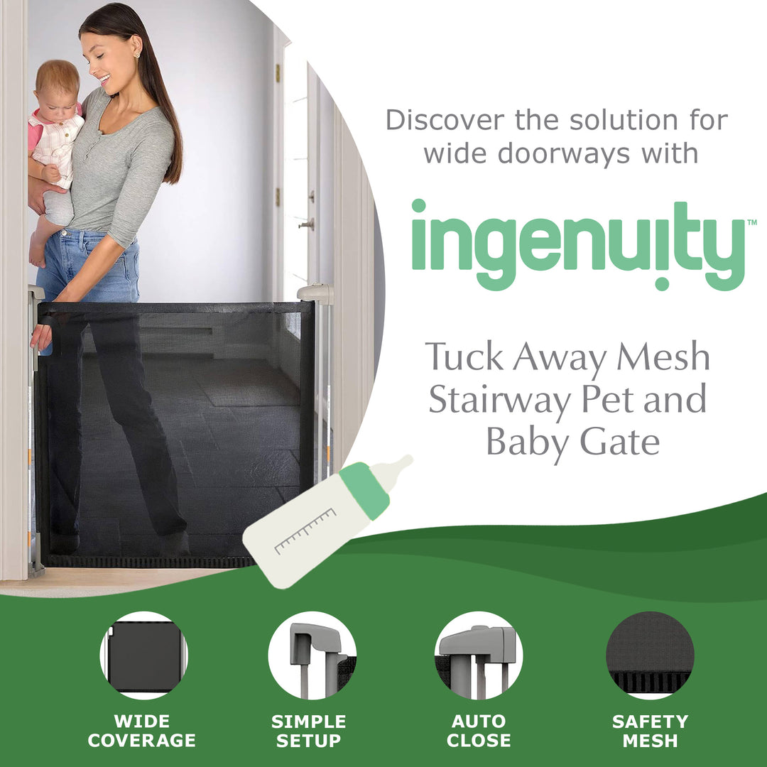 Ingenuity Infant Tuck Away Mesh Stairway Pet & Baby Gate w/Metal Frame(Open Box) - VMInnovations