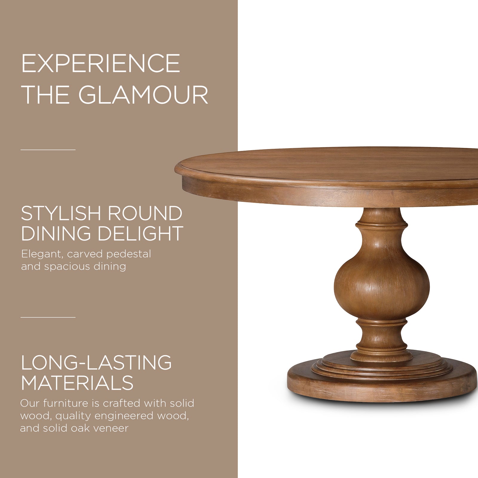 Maven Lane Zola Round Wooden Dining Table in Antiqued Natural Finish (Open Box) - VMInnovations