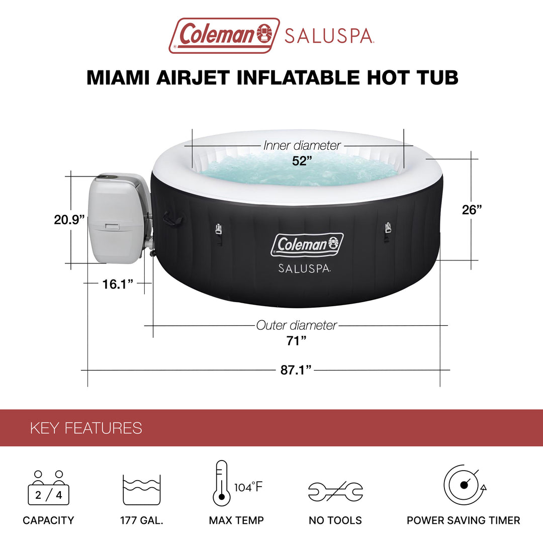 Coleman Miami AirJet Inflatable Round Hot Tub 120 Soothing Jets, Black(Open Box)