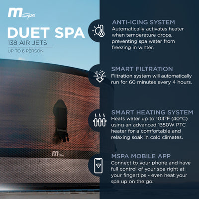 M Spa Round Inflatable Bubble Massage Spa, 4 to 6 Person Outdoor Hot Tub, Duet - VMInnovations