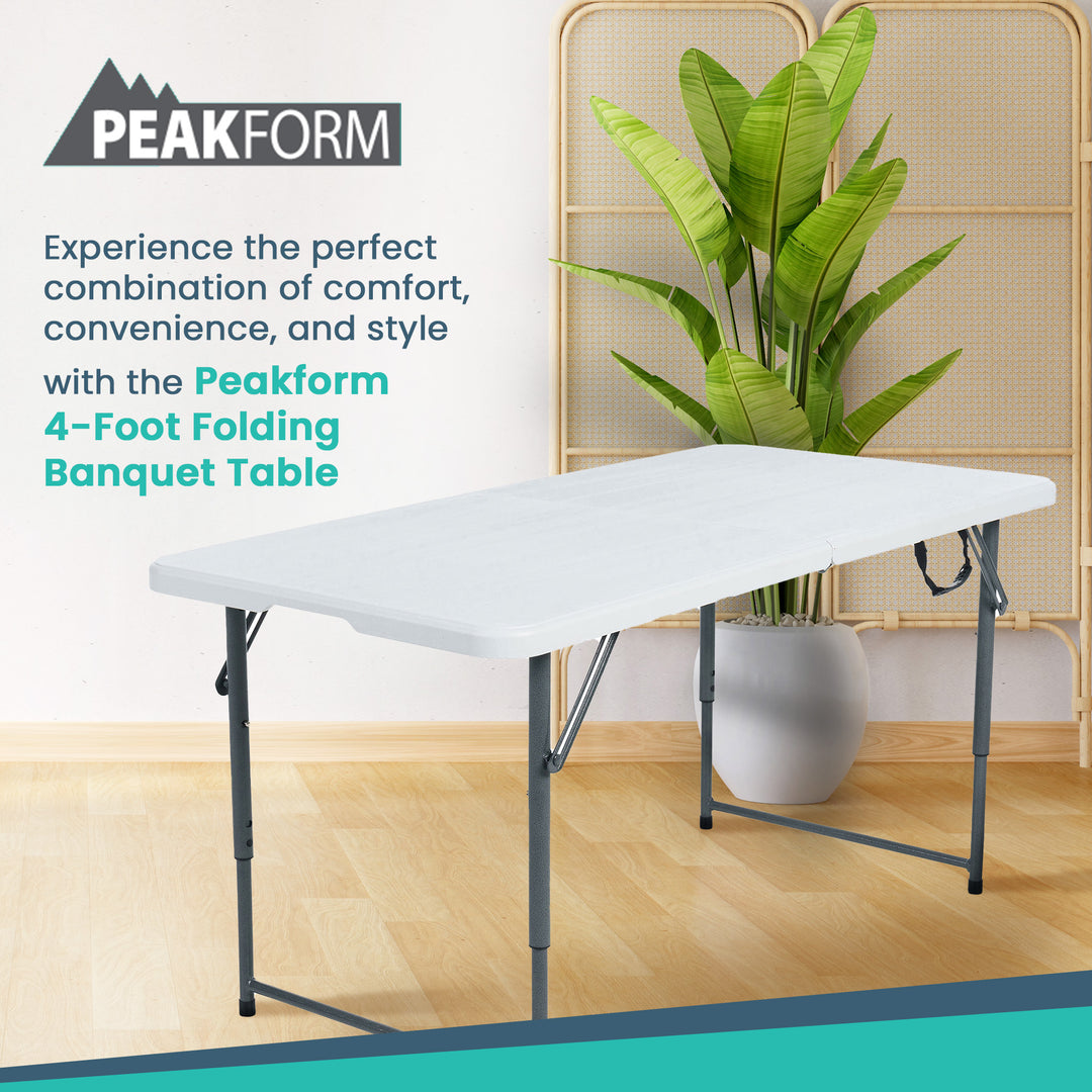 Peakform Fold In Half Banquet Table for Indoor Outdoor Use, 4 Ft,White(Open Box)