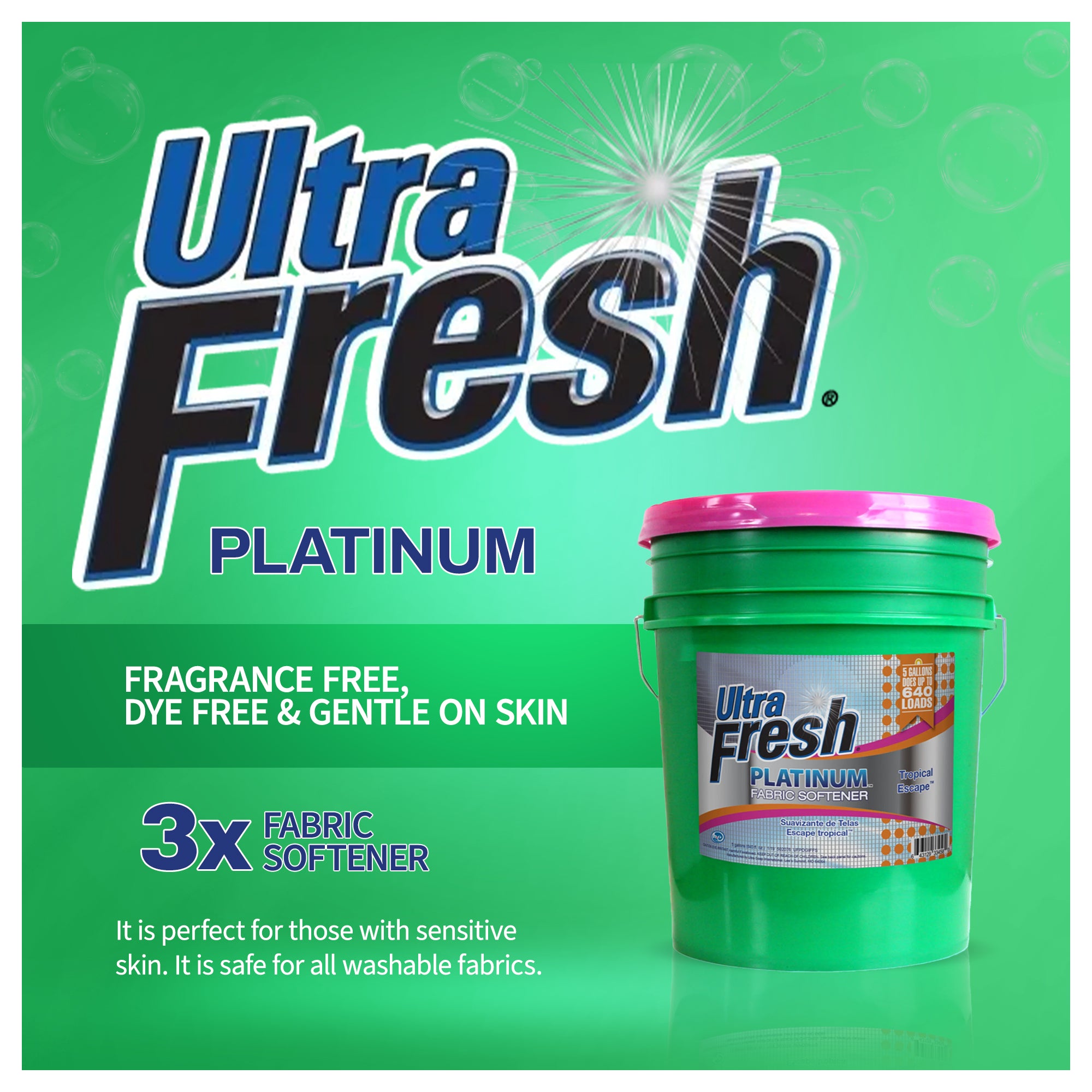 Ultra Fresh Platinum Fabric Softener Up to 640 Loads, Tropical Escape, 5 Gal - VMInnovations