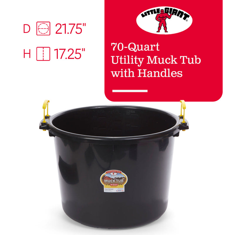 Little Giant 70 Quart Durable and Versatile Utility Muck Tub w/Handles, Black