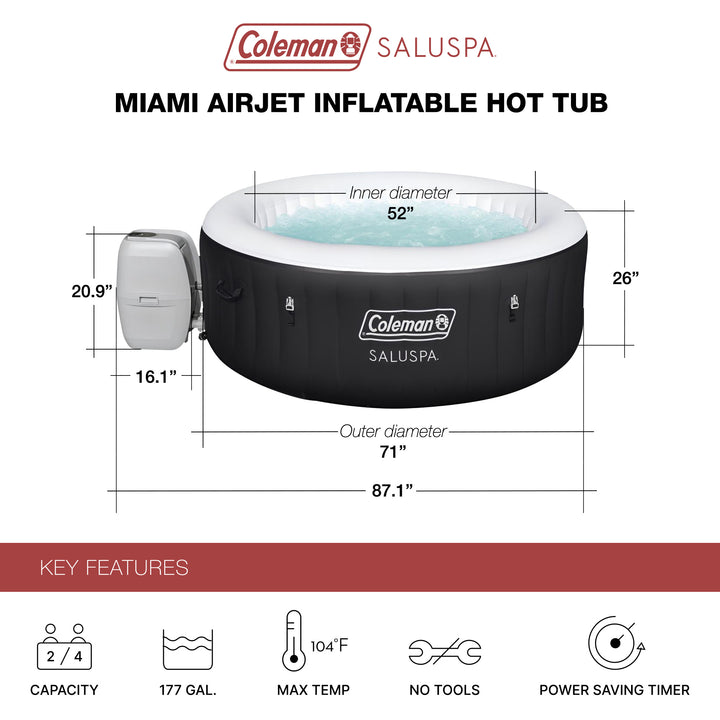 Coleman Miami AirJet Inflatable Round Hot Tub 120 Soothing Jets, Black(Open Box) - VMInnovations