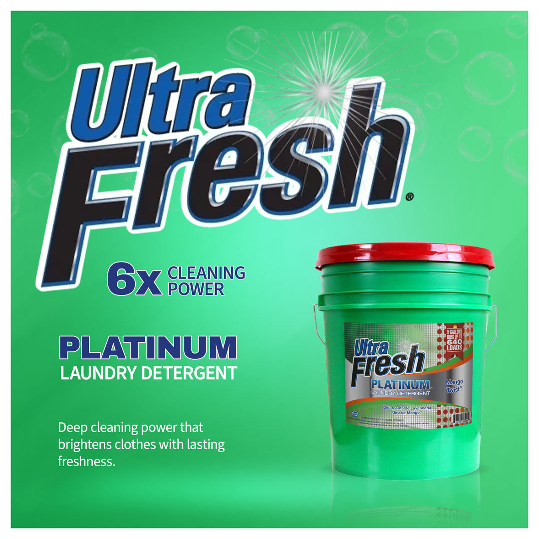 Ultra Fresh 3X Platinum Laundry Detergent, Up to 640 Loads, Mango Twist, 5 Gal