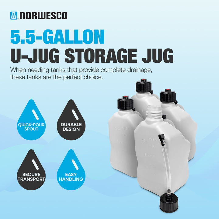 Bushman 4 Pack U-Jug Storage Jug, Portable Plastic Container, 5.5Gal, White