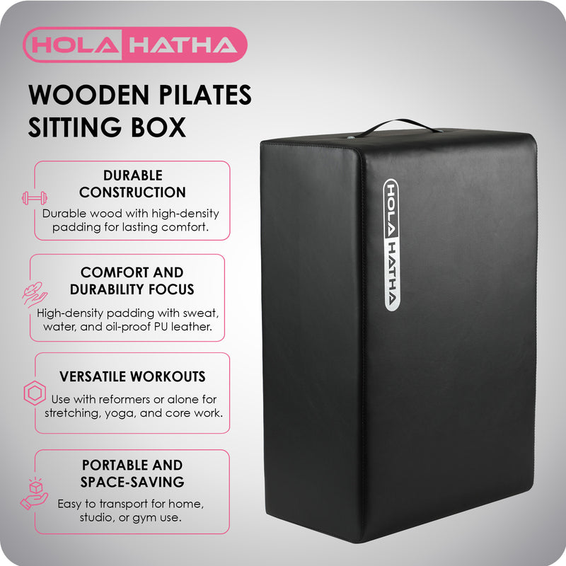 HolaHatha Wooden Pilates Sitting Box, Portable Gym Equipment, 24" x 15.8" x 9"