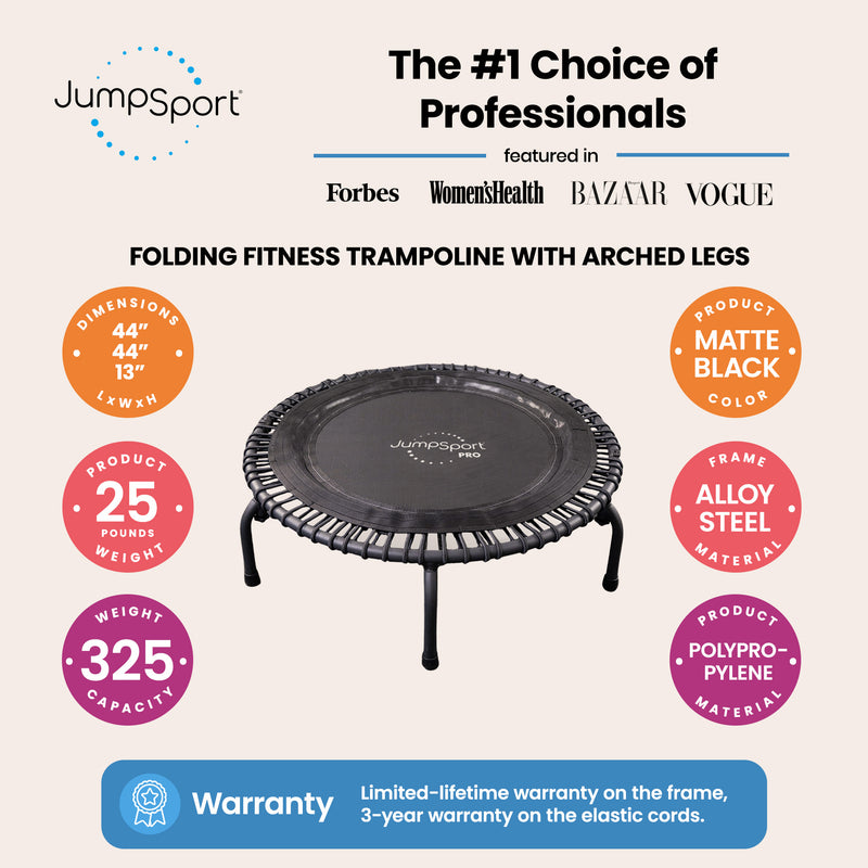 JumpSport 550f PRO Lightweight 44" Folding Fitness Trampoline, Black (Open Box)