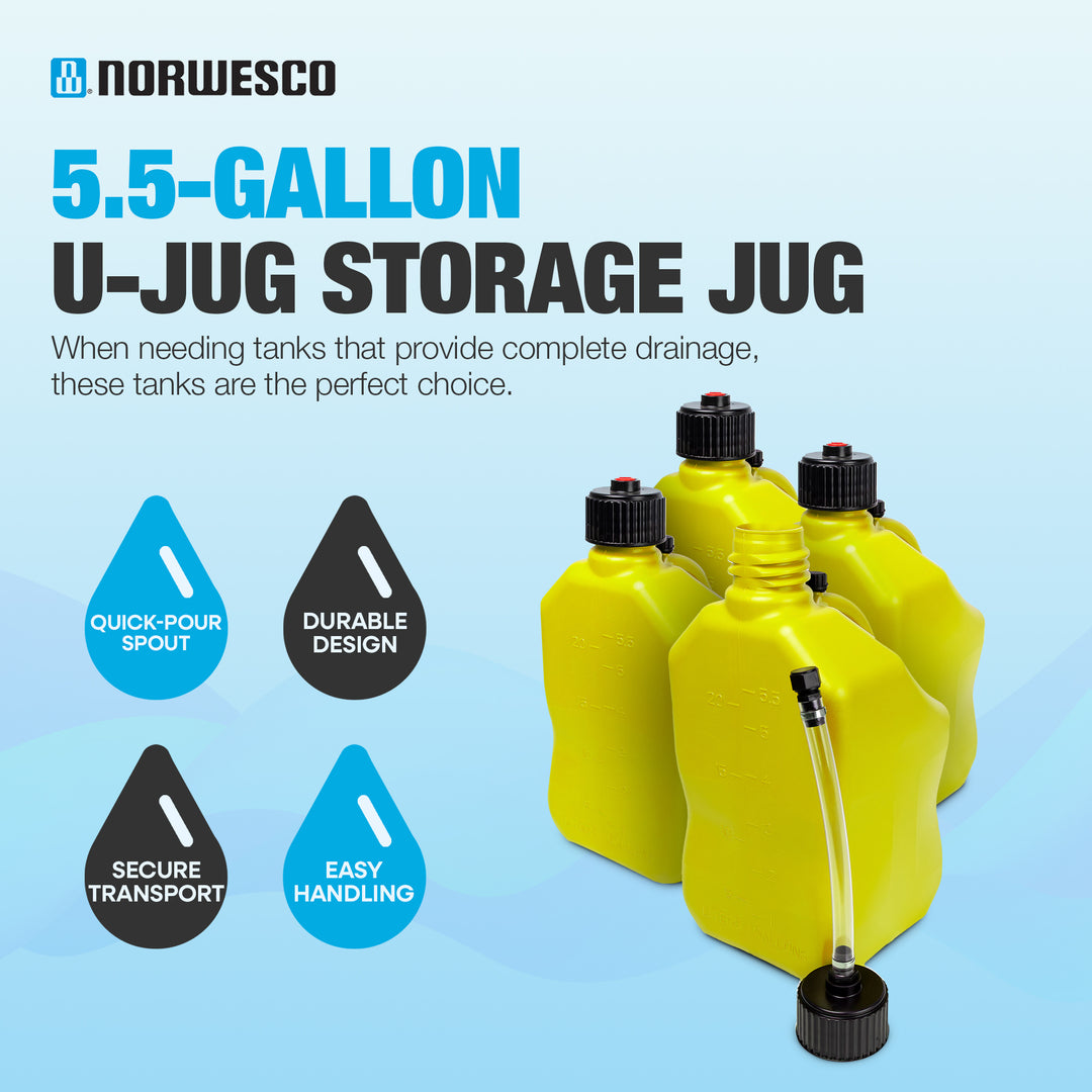 Bushman 4 Pack U-Jug Storage Jug, Portable Plastic Container, 5.5 Gal, Yellow