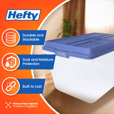 Hefty 72 Qt Hi-Rise Plastic Storage Container w/Lid, 6pk, Baja Blue (Open Box) - VMInnovations