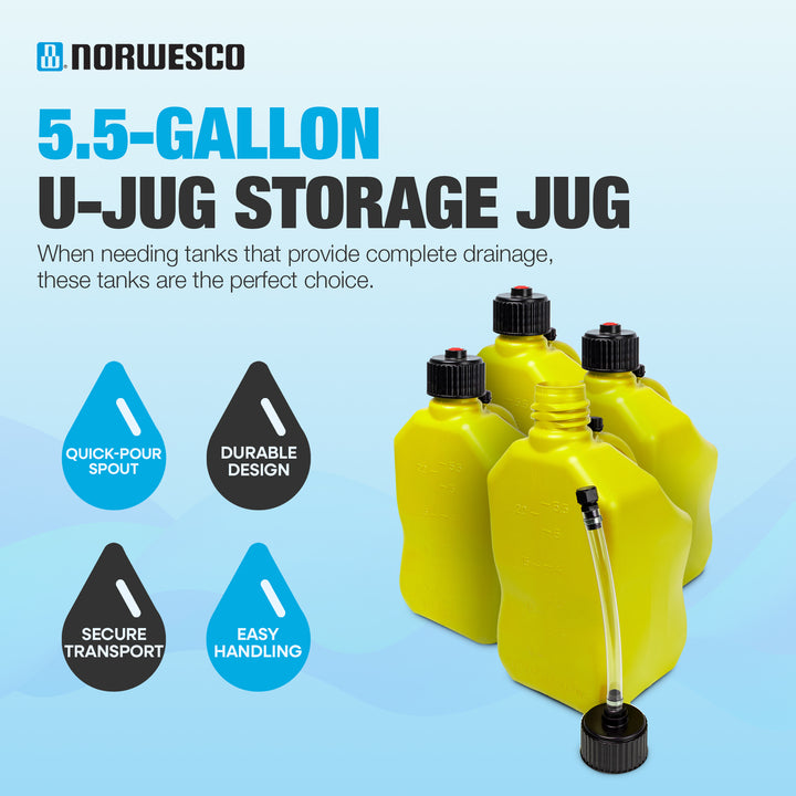 Bushman 4 Pack U-Jug Storage Jug, Portable Plastic Container, 5.5 Gal, Yellow