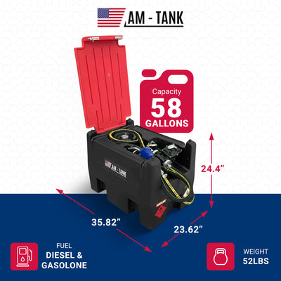 AM-TANK 58 Gal Gasoline & Diesel Fuel Tank w/12 Volt Pump & Covering Lid (Used) - VMInnovations
