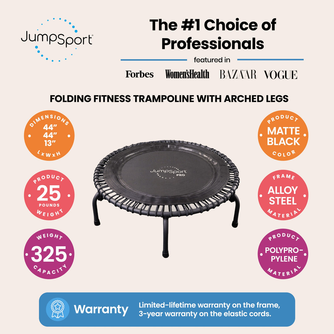 JumpSport 550f PRO Indoor Lightweight 44" Folding Fitness Trampoline,Black(Used)