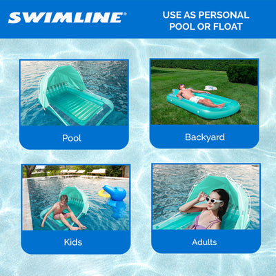 Swimline Original Inflatable Suntan Tub Lounge Float with Adjustable Shade, Mint