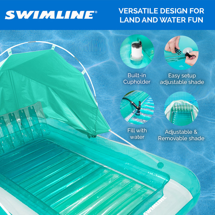 Swimline Original Inflatable Suntan Tub Lounge Float with Adjustable Shade, Mint