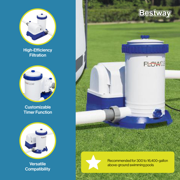 Bestway Flowclear 2,500 GPH 120V Above Ground Swimming Pool Water Filter Pump