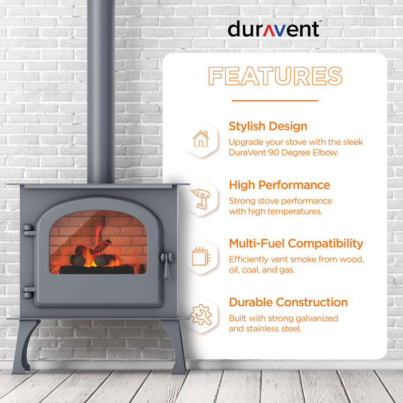 DuraVent DVL 6DVL-E90 Galvanized Double Wall Stove Pipe 90 Degree Elbow, Black