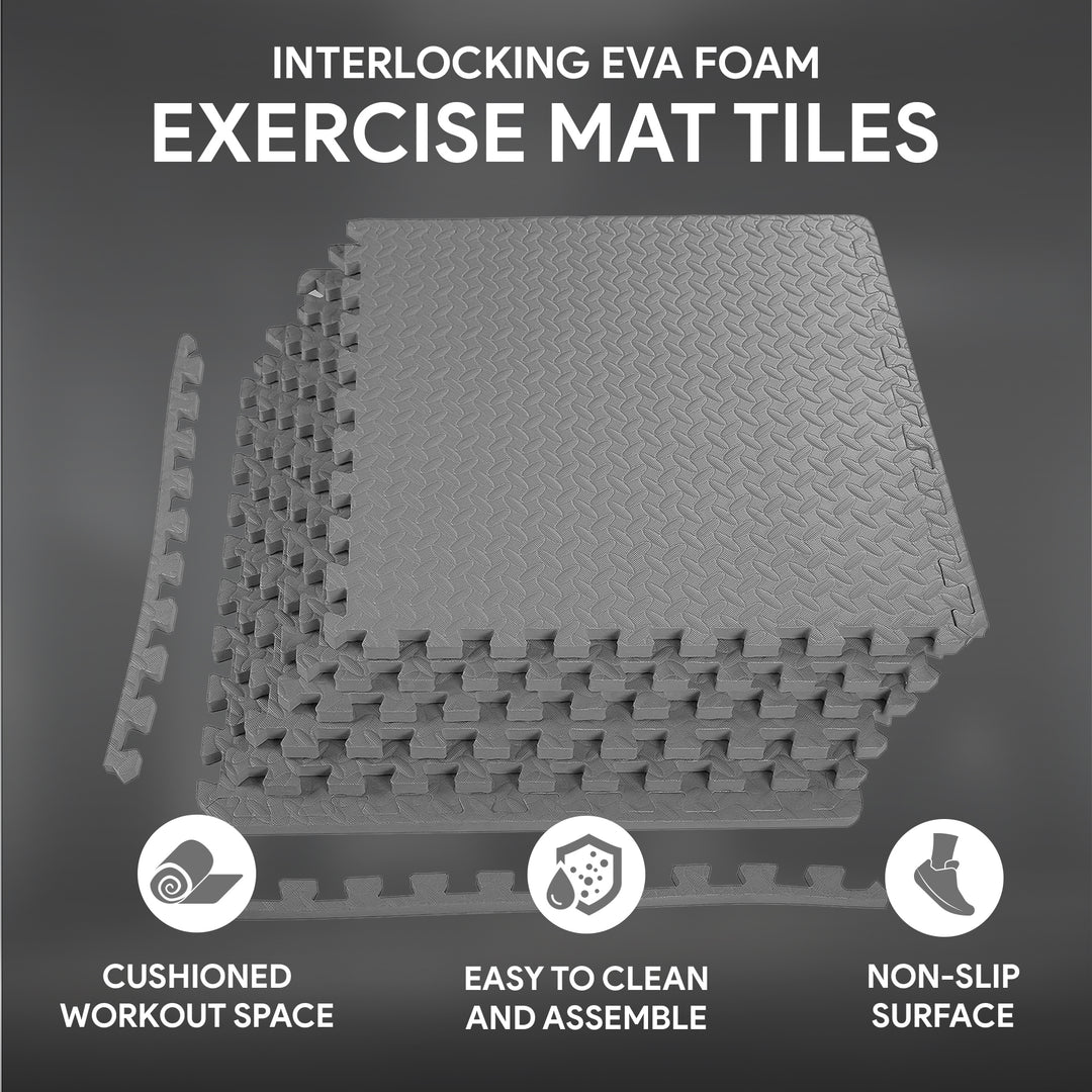 BalanceFrom Fitness 24 Sq Ft Interlocking EVA Foam Exercise Mat Tiles, Gray