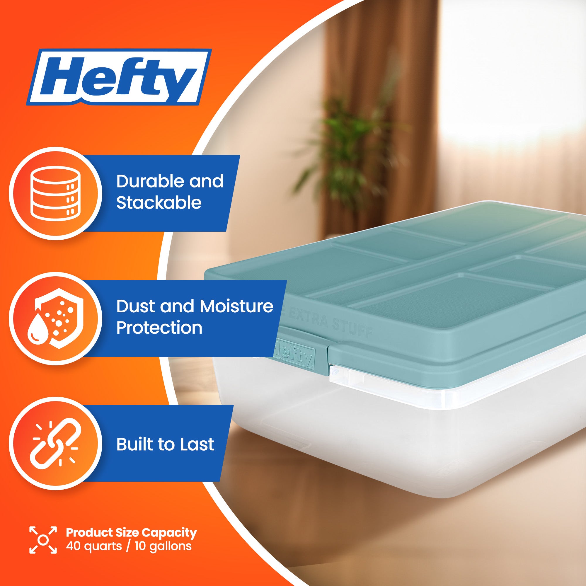 Hefty 40 Qt Stackable Plastic Storage Bin with Lid, 6pk, Smoke Blue (Open Box)