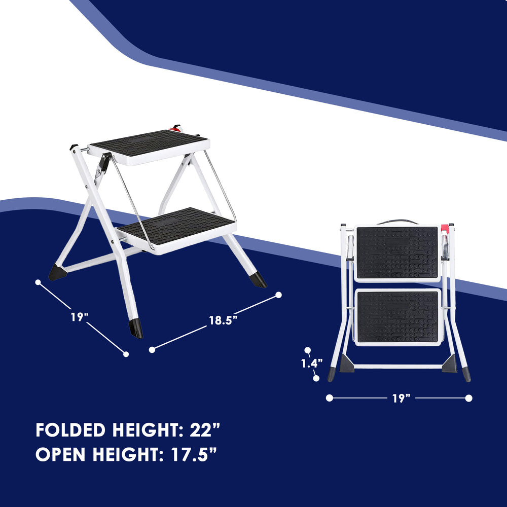 Delxo Steel Folding 2 Mini Stepladder w/Non-Skid Stair & Carry Handle (Open Box) - VMInnovations