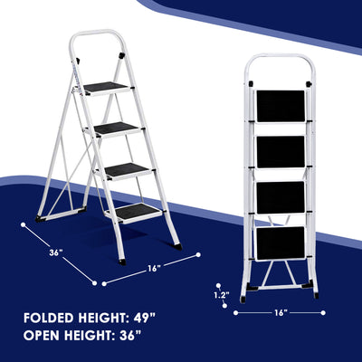 Delxo Alloy Steel Folding 4 Step Stool Portable Ladder w/ Hand Grip, White(Used) - VMInnovations