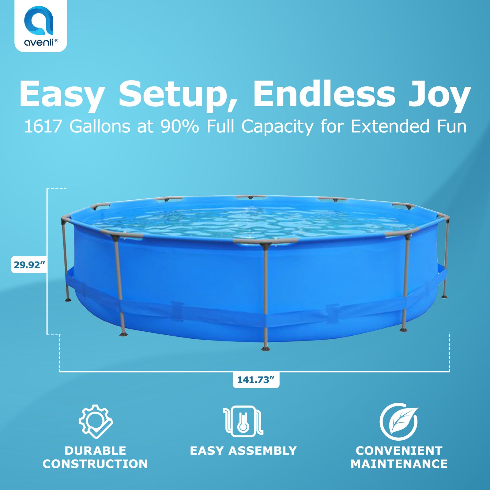 JLeisure Avenli Frame Round 12' 30" Tall 1,617 Gal Easy Assembly Swimming Pool - VMInnovations