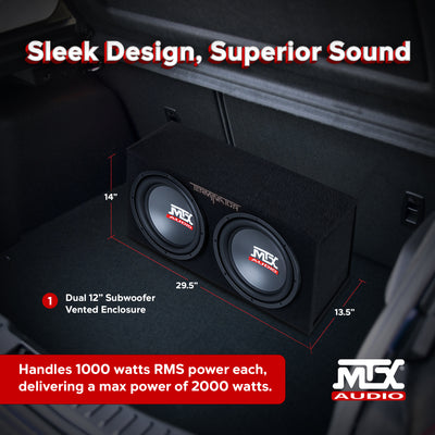 MTX TNE212DV 12-Inch 2000-Watt Max Car Audio Dual Loaded Subwoofer Box Enclosure