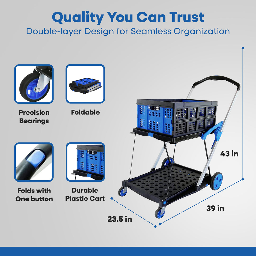 Magna Cart 2-Tier Foldable Shopping Utility Cart w/Collapsible Crate (Used)