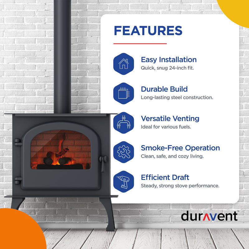 DuraVent DVL Galvanized Steel Double Wall Stove Pipe, 6 x 24" , Black (Open Box)