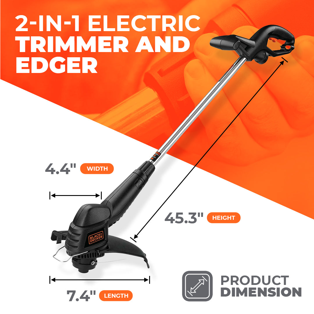 Black and Decker 2-in-1 Metal Electric Trimmer & Edger with 3.5 Amp Motor, Black - VMInnovations