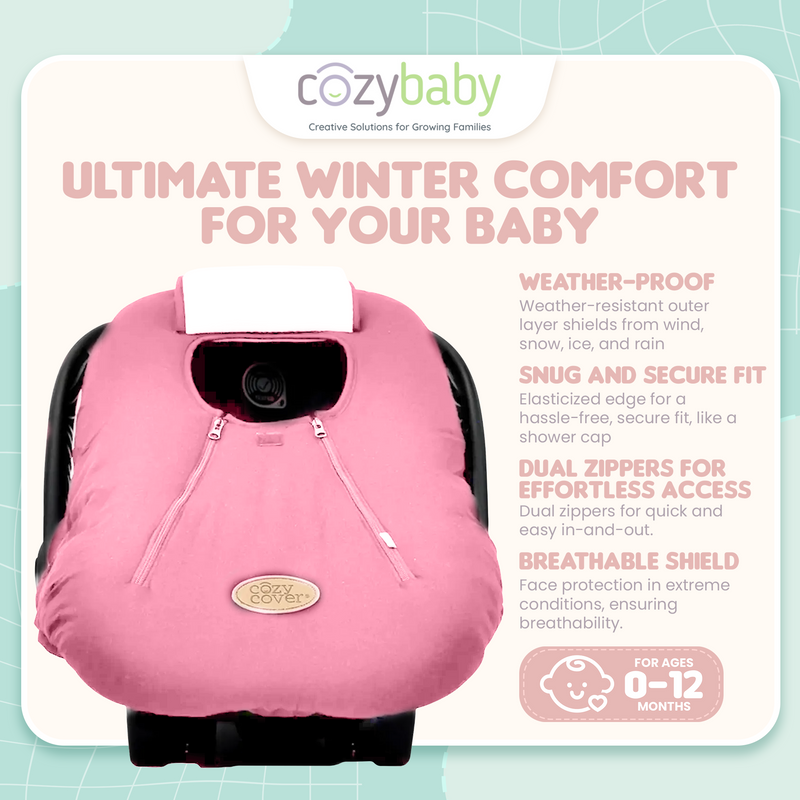 CozyBaby Original Infant Car Seat Cover with Dual Zippers and Elastic Edge, Pink